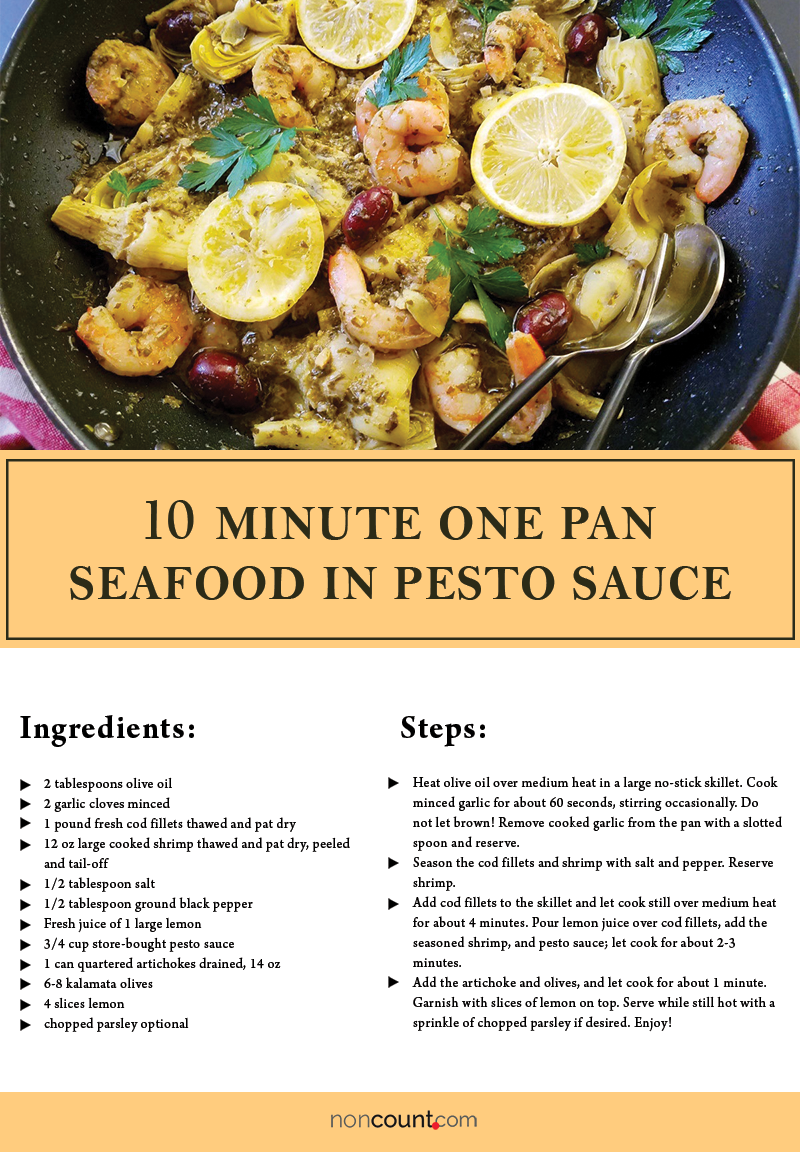 10-Minute One Pan Seafood in Pesto Sauce Recipe Image