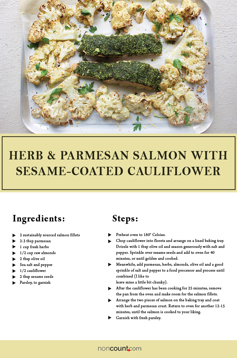 Herb & Parmesan Salmon with Sesame-Coated Cauliflower Seafood Recipes Image 