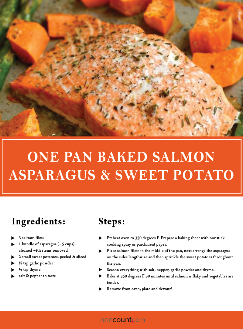 One Pan Baked Salmon Asparagus & Sweet Potato Seafood Recipes Image
