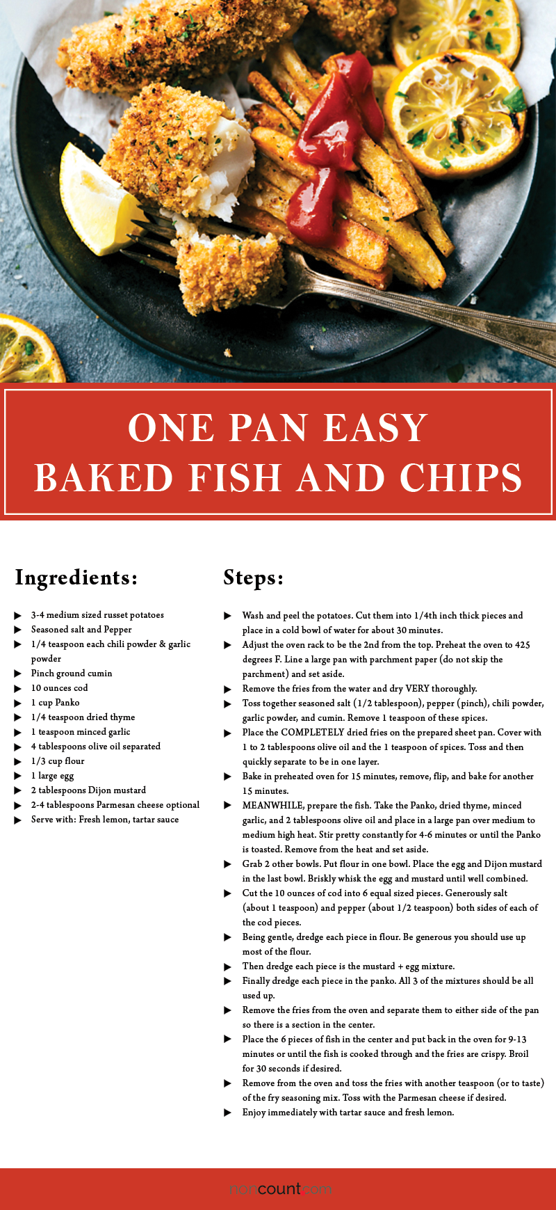 One Pan Easy Baked Fish and Chips Seafood Recipe Detailed Image