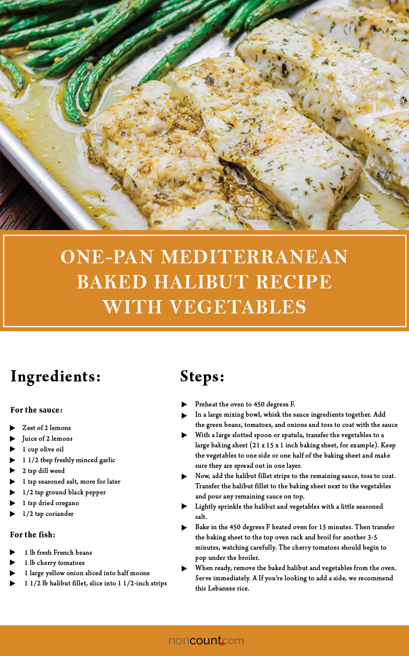 One-Pan Mediterranean Baked Halibut Recipe with Vegetables Seafood Recipes Image with Detail Info
