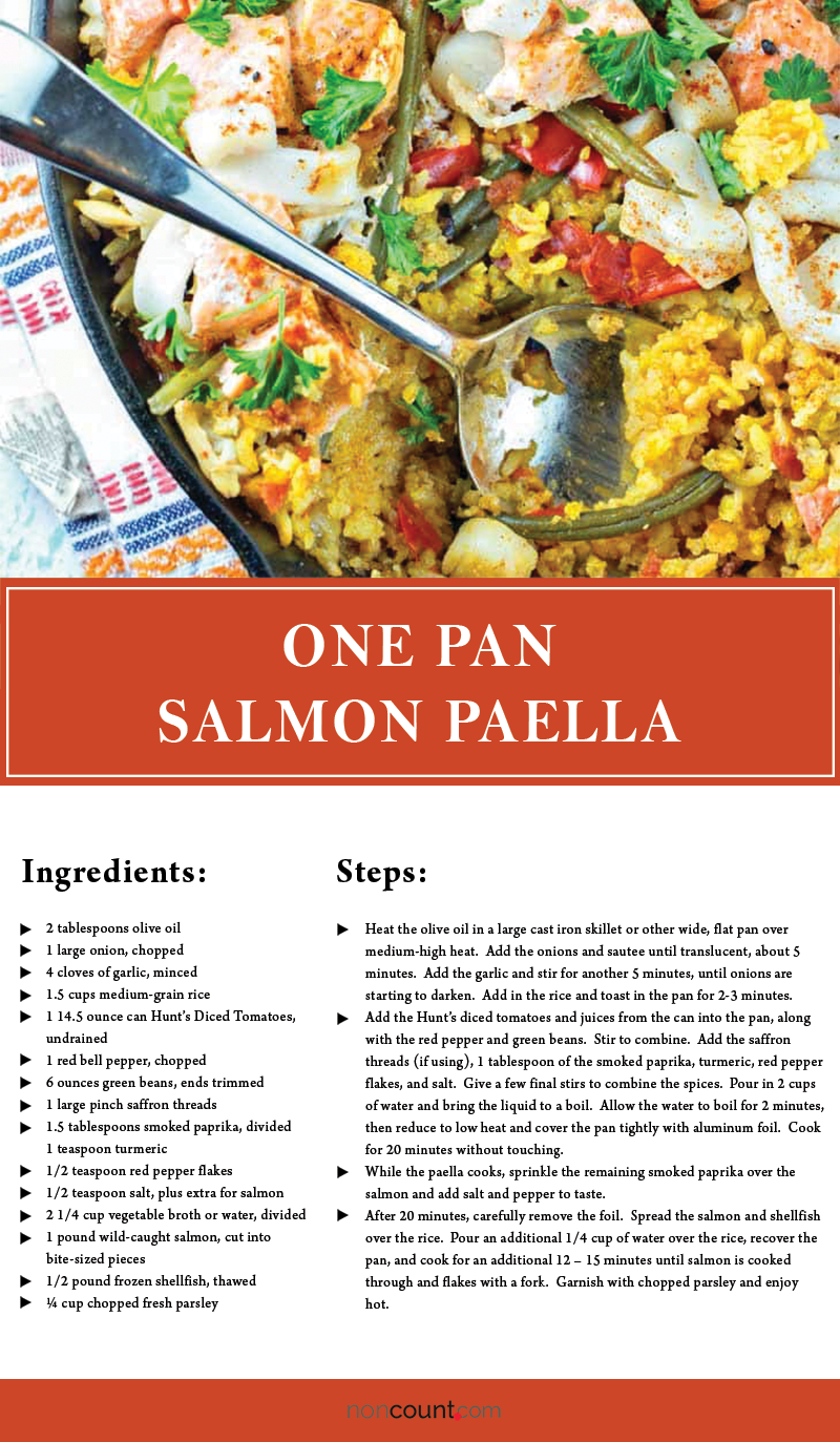 One Pan Salmon Paella Seafood Recipe Image