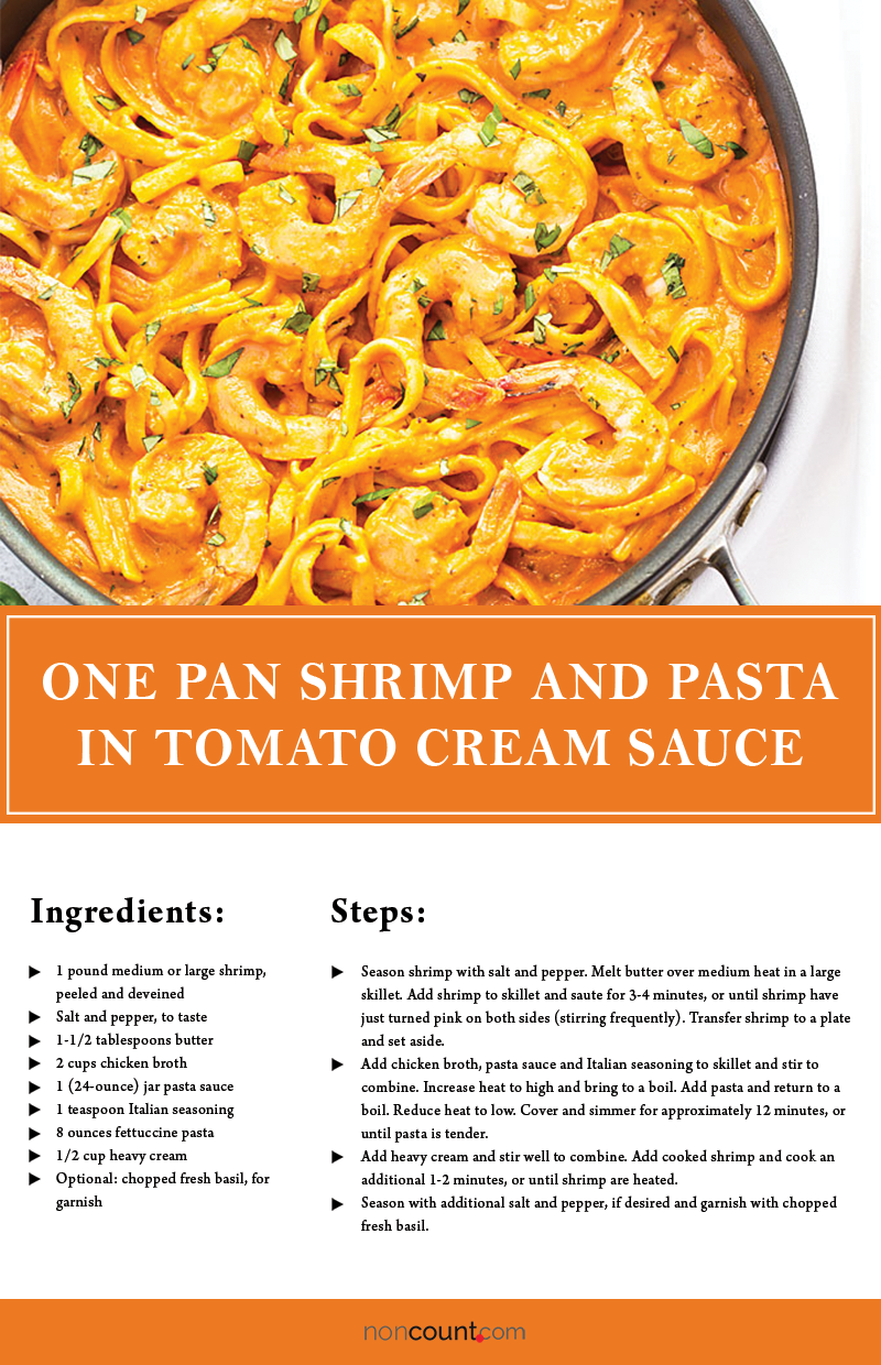 One Pan Shrimp and Pasta in Tomato Cream Sauce