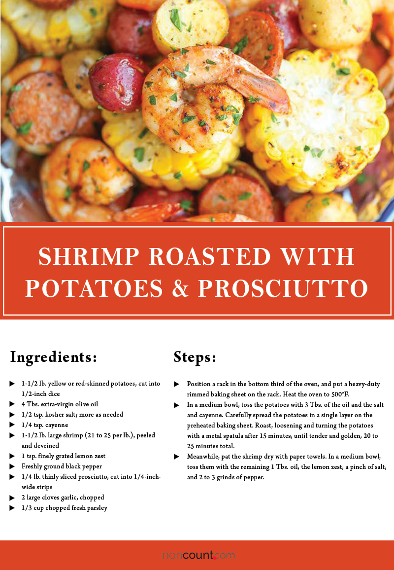 Shrimp Roasted with Potatoes & Prosciutto Seafood Recipe Image